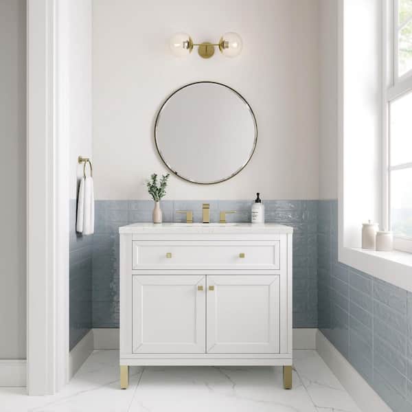 James Martin Vanities Chicago 36.0 in. W x 23.5 in. D x 33.76 in. H Single Bath Vanity in Glossy White with Lime Delight Silestone Quartz Top