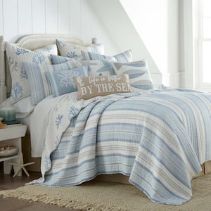 Ipanema 3- Piece Blue and Taupe Cotton Full/Queen Quilt Set