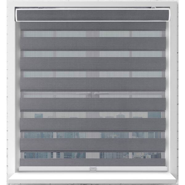 Arlo Blinds Gray Cordless Bottom Up Light Filtering Fabric Zebra Roller Shade 35.5 in. W x 60 in. L (Actual Size)