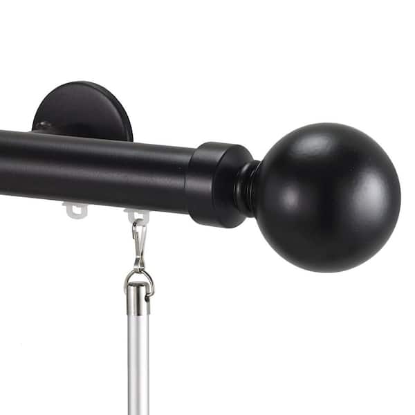 Tekno Pro 132 in. Non-Adjustable 1.13 in. Diameter Traverse Curtain Rod Set with Ball Finial in Black