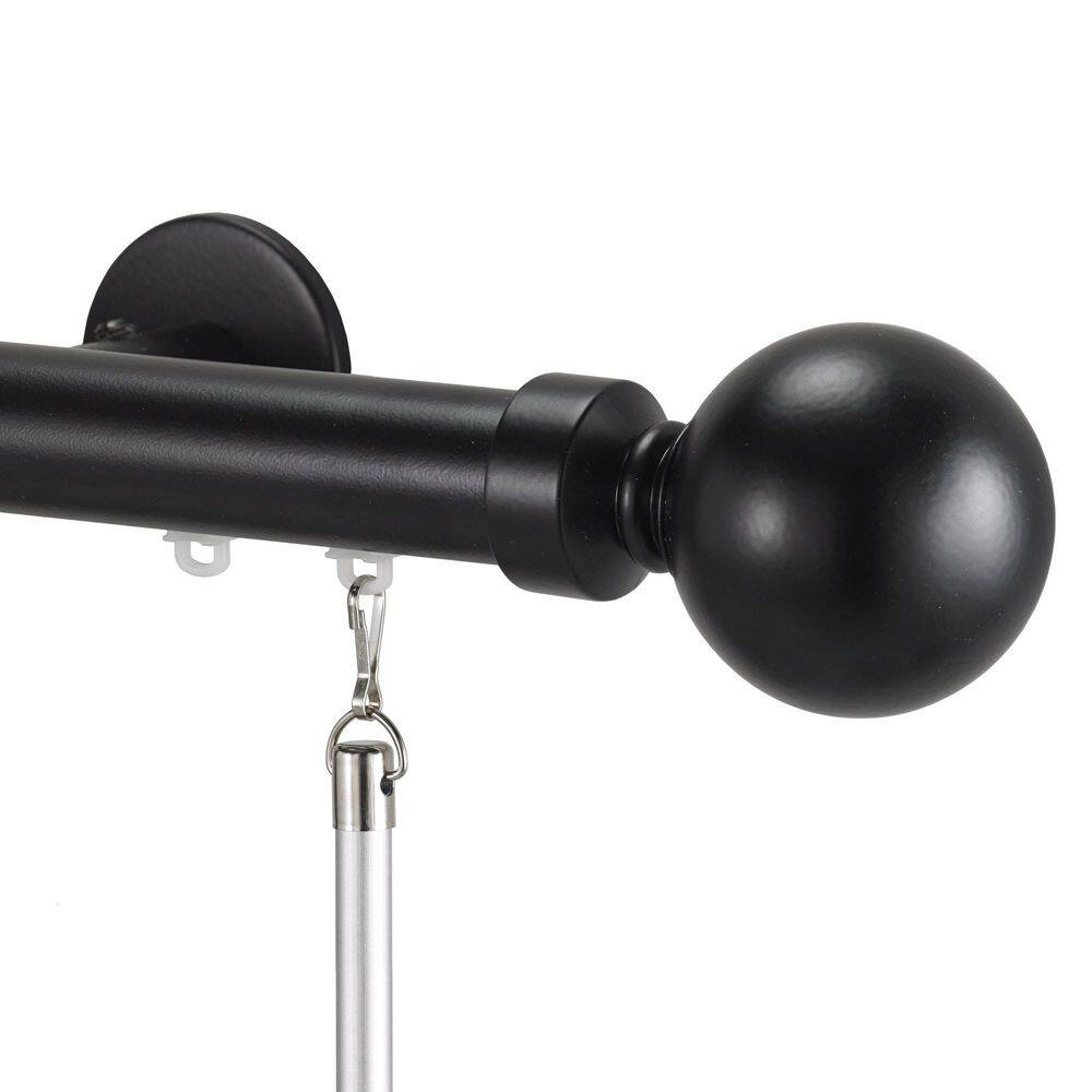 Tekno Pro 60 in. Non-Adjustable 1.13 in. Diameter Traverse Curtain Rod Set with Ball Finial in Black price history on PriceWatchPro