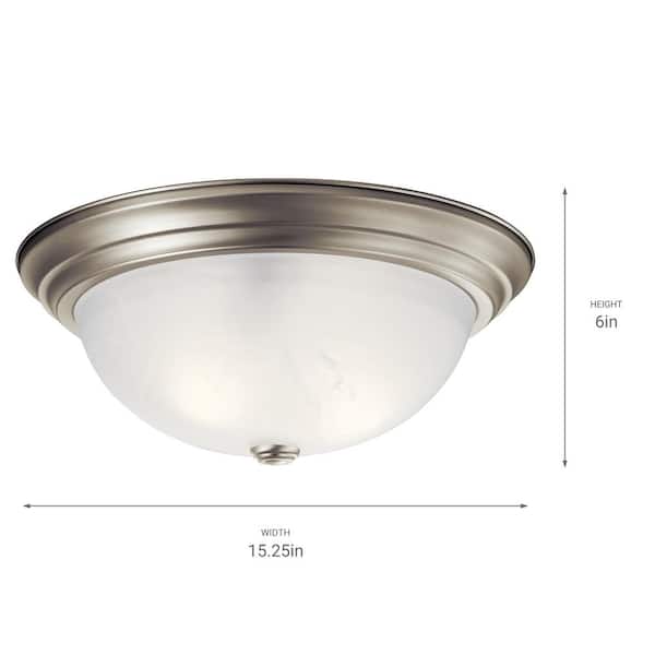 Independence 15.25 in. 3-Light Brushed Nickel Traditional Hallway Flush Mount Ceiling Light with Alabaster Swirl Glass