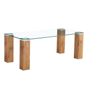 Modern Rectangular MDF Legs Coffee Table, Accent Center Table Tea Table with Glass Tabletop