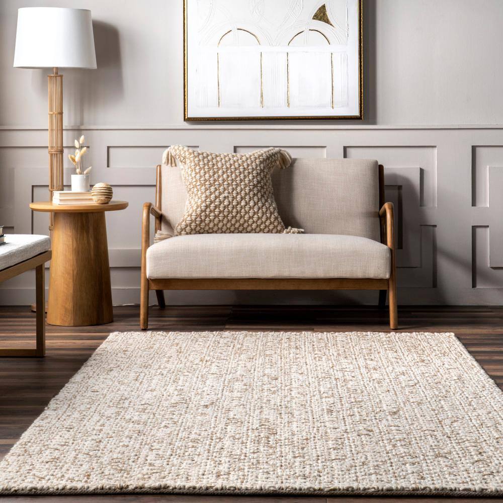 Ivory Flat Woven Wool Blend Round Area Rug