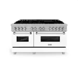 60 in. 9 Burner Double Oven Dual Fuel Range with White Matte Door in Fingerprint Resistant Stainless Steel