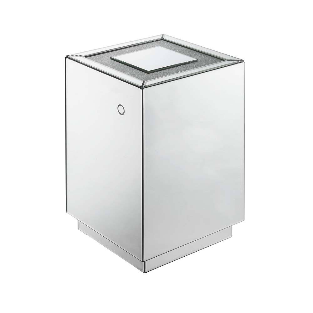 Mirrored Square Wood and Glass Accent Table with LED