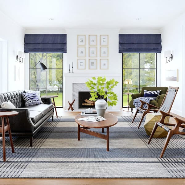 Portland Plaid Wool Blue 4 ft. x 6 ft. Indoor/Outdoor Patio Rug