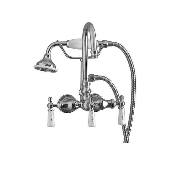 Cahaba Gooseneck 2Handle Tub Wall Mounted Roman Tub Faucet with Handshower in Polished Chrome