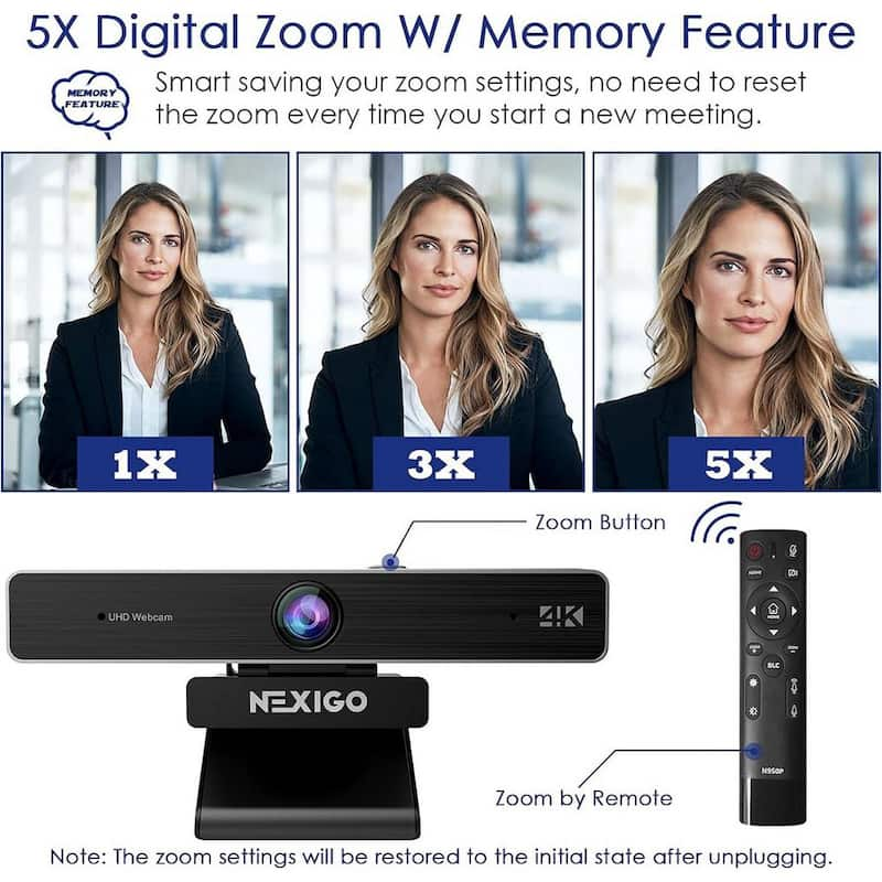 4K USB Webcam with Remote in Black (1-Pack)