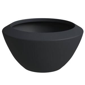 Vessel 15 in. H Modern Black Fiberstone and MGO Clay Planter, Round Planter Pot for Indoor and Outdoor Home