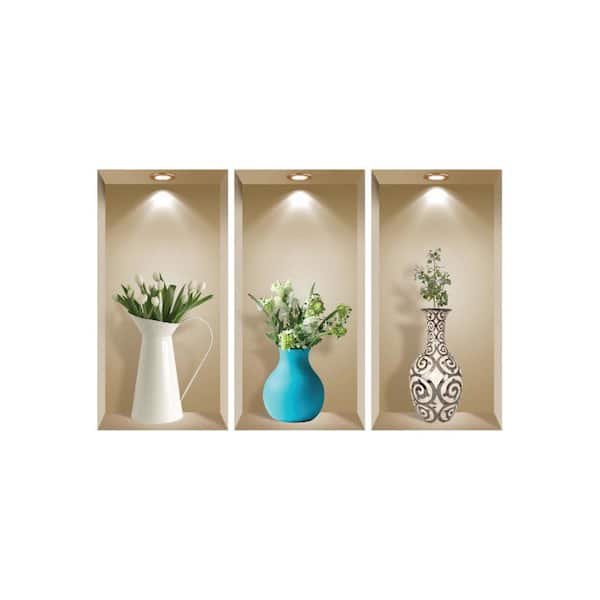 MI ALMA Multi-Color 3D Design Niche Wall Decal-Set of 3 Easy To Apply, Stunning Decorative Stickers For Home and Office