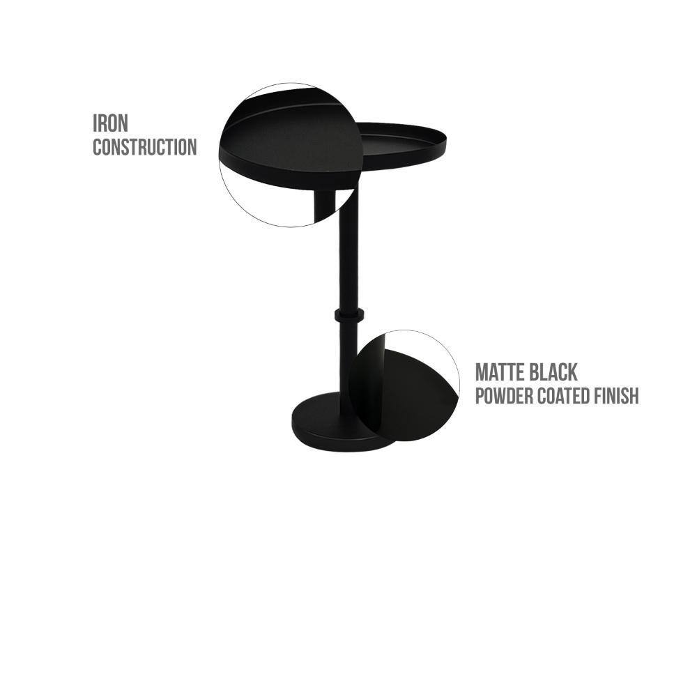 Matte Black Metal Round Tray Top Side Table