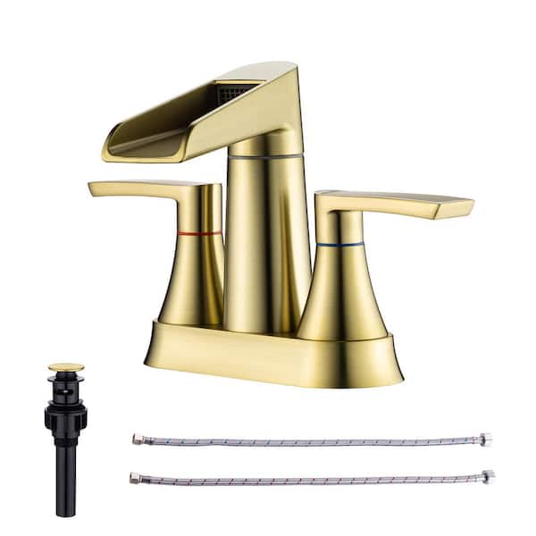 RAINLEX Waterfall 4 in. Centerset 2-Handle Lavatory Bathroom Faucet with Drain kit Included in Brushed Gold