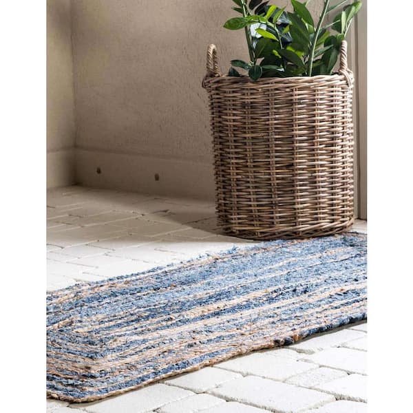 Braided Chindi Blue/Natural 3 ft. x 6 ft. Runner Rug