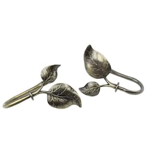Pair of Vintage Leaf Curtain Tie/ Hold Backs Aged Patina Brass Finished Aluminum 