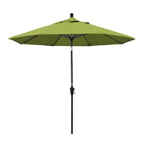9 ft. Bronze Aluminum Pole Market Aluminum Ribs Auto Tilt Crank Lift Patio Umbrella in Macaw Sunbrella