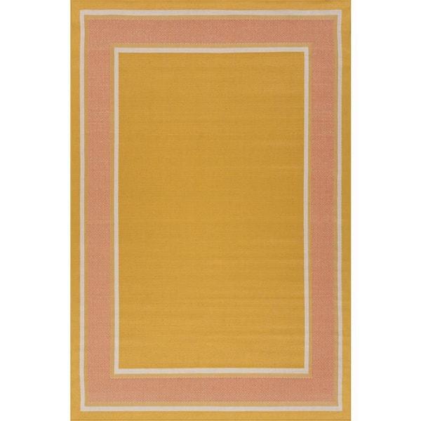 Marienne Bordered Yellow 4 ft. x 6 ft. Outdoor Area Rug