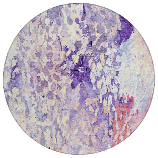 Chantille Machine Washable Indoor/Outdoor Abstract ACN2736 Purple 8 ft. x 8 ft. Round Rug