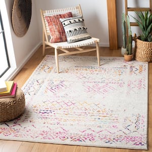 Tulum Ivory/Fuchsia 5 ft. x 8 ft. Border Area Rug