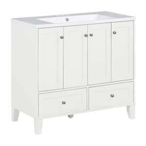 36 in. W x 18 in. D x 34 in. H Single Sink Bath Vanity in White with White Resin Top, 2 Drawers and 4 Doors