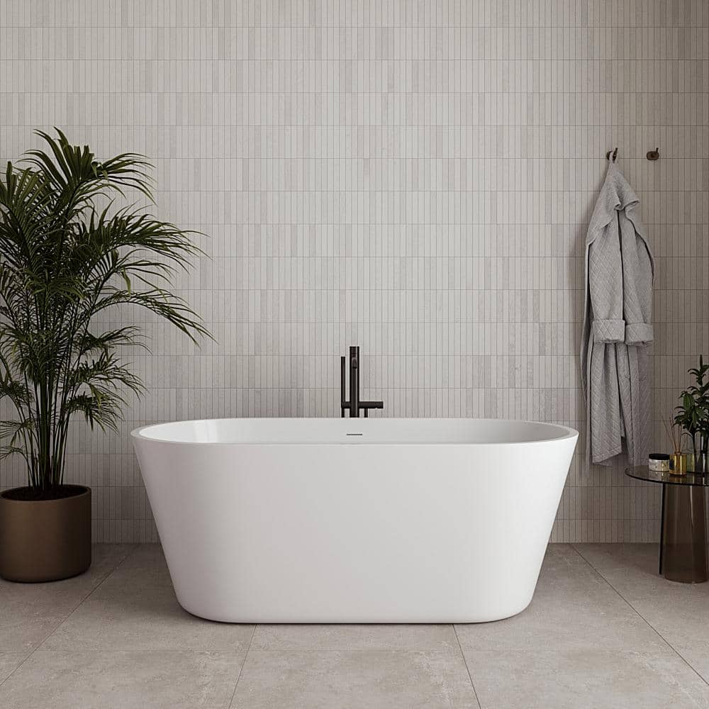 59 in. x 30 in. Acrylic Freestanding Soaking Bathtub in Glossy White with Brushed Gun Metal Drain price history on PriceWatchPro