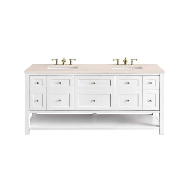 James Martin Vanities Breckenridge 72.0 in. W x 23.5 in. D x 34.2 in. H Bathroom Vanity in Bright White with Eternal Marfil Quartz Top