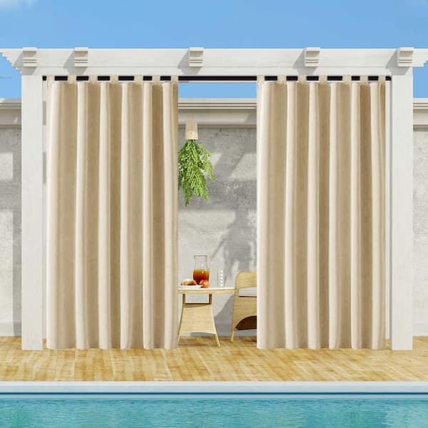 Pro Space Outdoor Privacy Waterproof Fabric Mildew Resistant Tab Top Window Curtain 50 W X 120 L Beige Ouchm50120bv The Home Depot Pro Space Outdoor Privacy Waterproof, What Fabric Should I Use For Outdoor Curtains