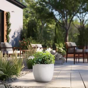 Lightweight 14 in. x 12 in. Crisp White Extra Large Tall Round Concrete Plant Pot/Planter for Indoor and Outdoor
