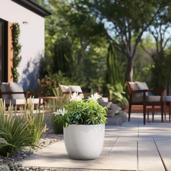Sapcrete Lightweight 14 in. x 12 in. Crisp White Extra Large Tall Round Concrete Plant Pot/Planter for Indoor and Outdoor