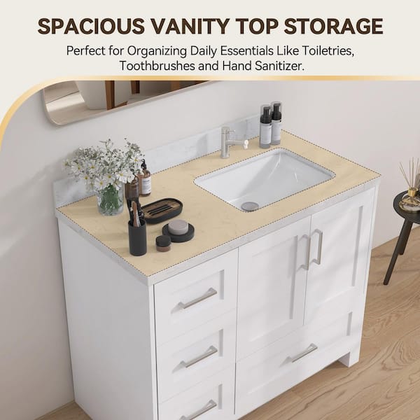 42 in. W x 22 in. D Engineered Stone Rectangular Right Single Sink Vanity Top in Carrara White with 4 in. H Backsplash