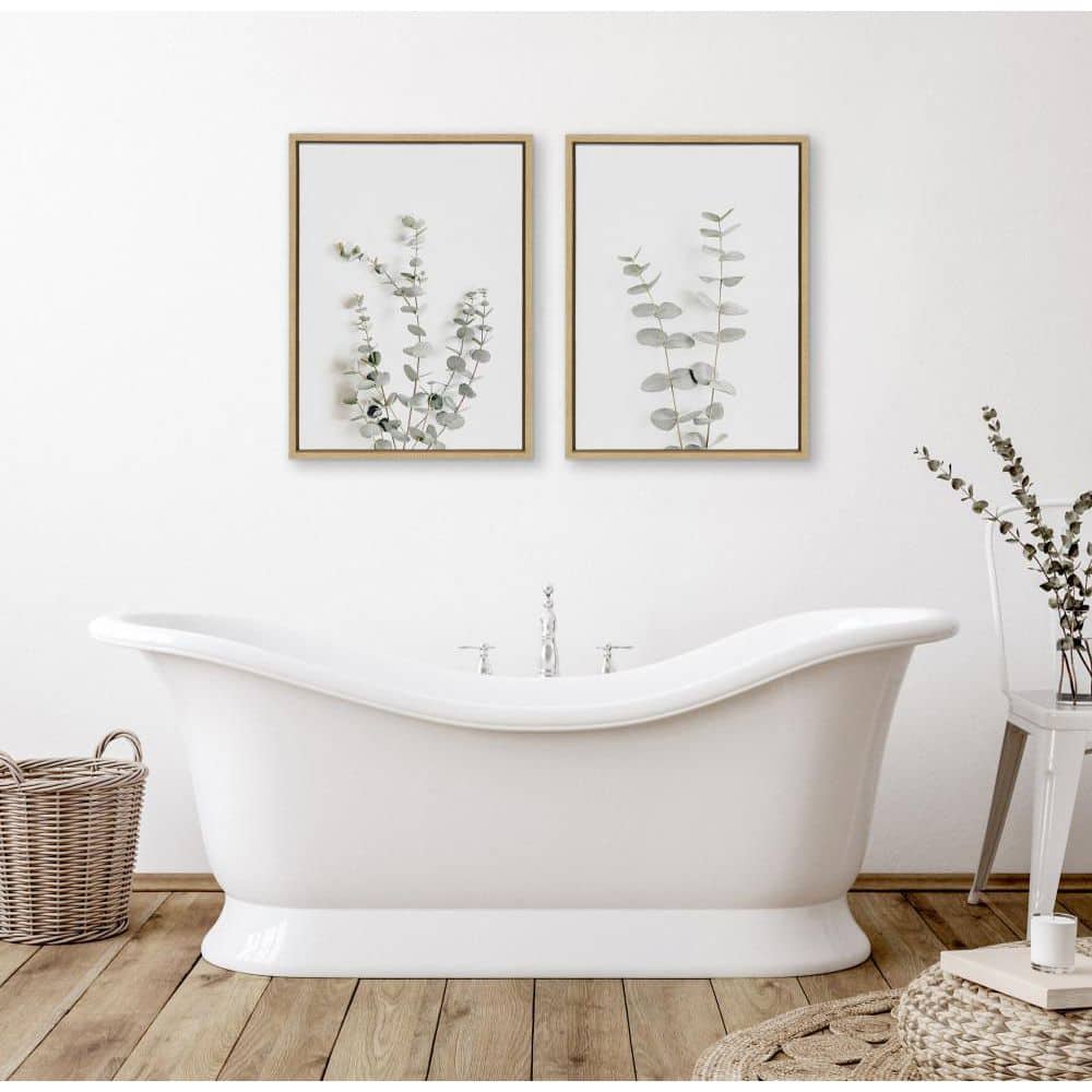 Set of 2 Neutral Botanical Canvas Prints with Natural Frames