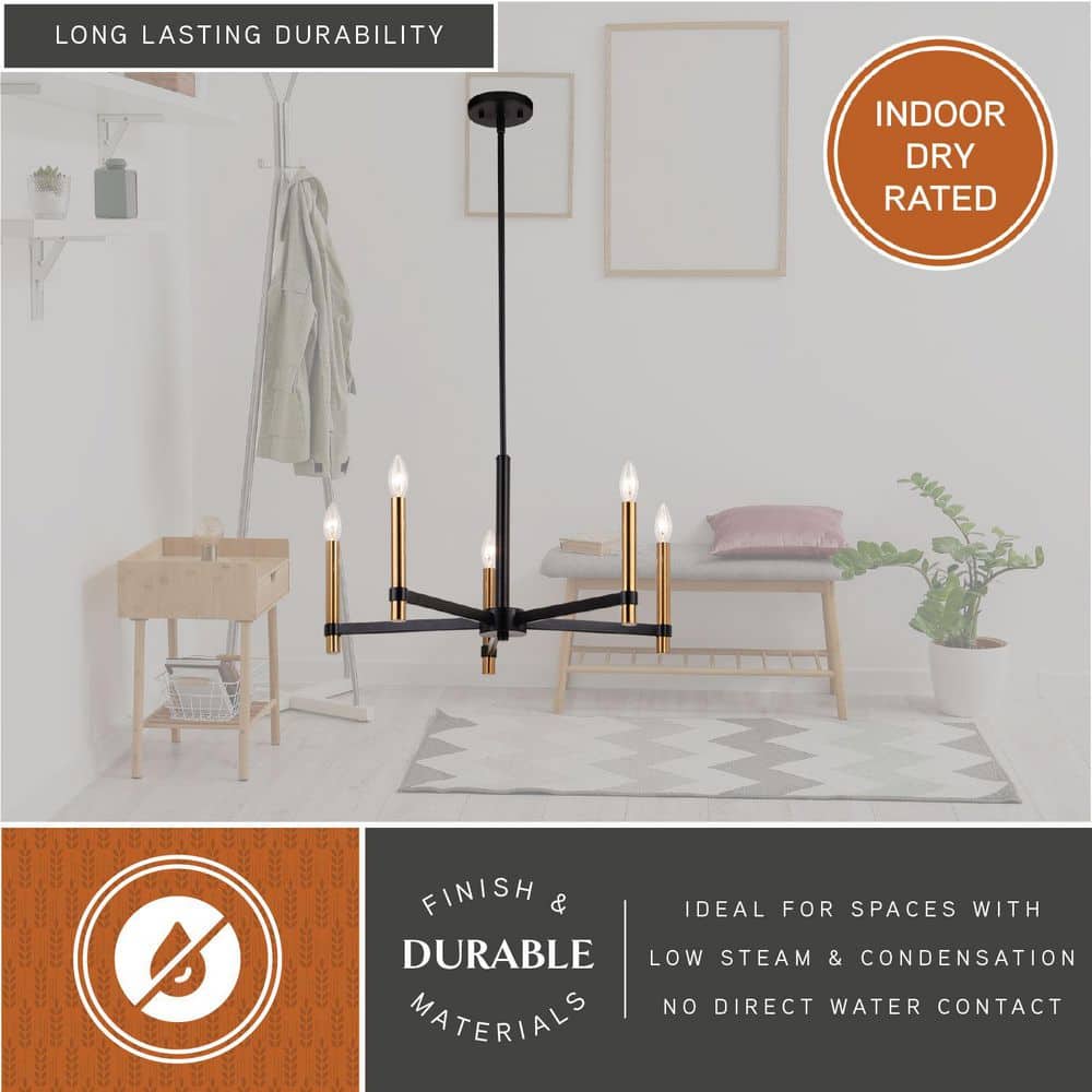 Damen Sleek 25" Matte Black & Natural Brass Chandelier