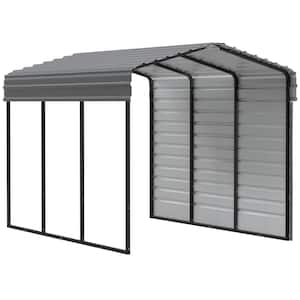 10 ft. W x 15 ft. D x 9 ft. H Charcoal Galvanized Steel Carport with 1-sided Enclosure