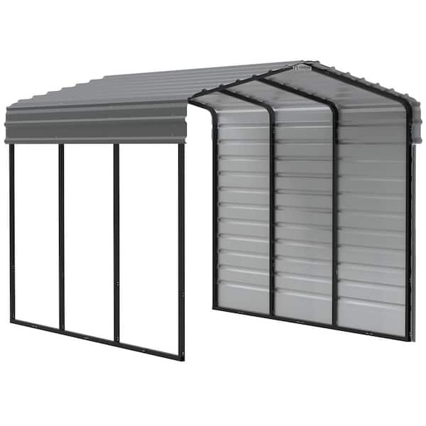 Arrow 10 ft. W x 15 ft. D x 9 ft. H Charcoal Galvanized Steel Carport with 1-sided Enclosure