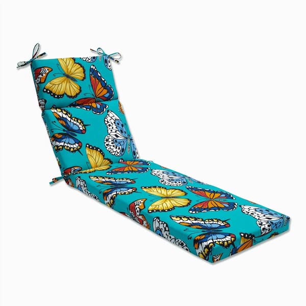 Pillow Perfect 21 x 28.5 Outdoor Chaise Lounge Cushion in Blue Butterfly Garden