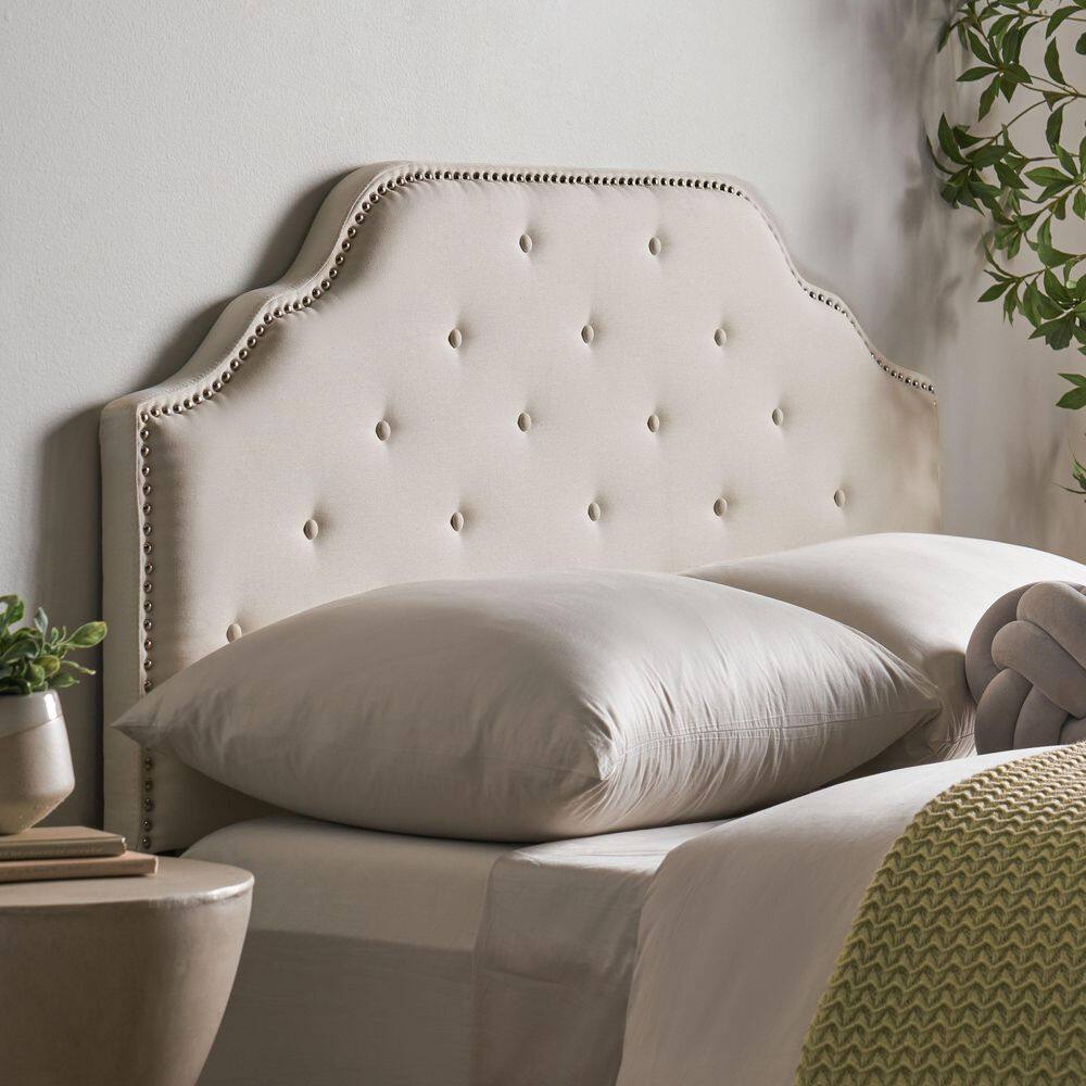 Ivory Tufted Upholstered Full Headboard with Nailhead Trim