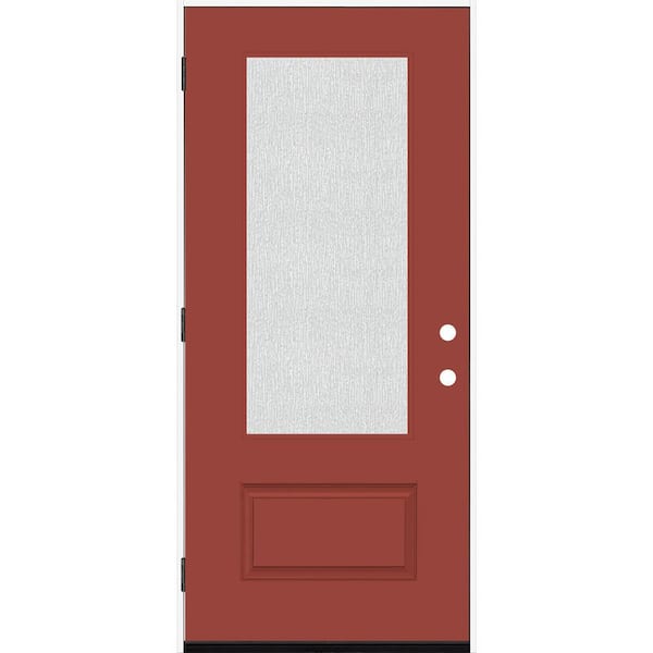 Legacy 36 in. x 80 in. 3/4 Lite Rain Glass RHOS Morocco Red Finish Fiberglass Prehung Front Door