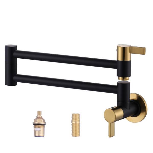 ARCORA Wall Mounted Pot Filler Kitchen Faucet with 2 Handle in Black and Gold