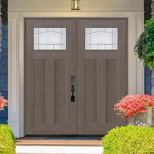 Regency 72 in. x 80 in. 1/4 TopL Empire Deco Glass LHIS Ashwood Fiberglass Double Prehung Front Door with 4-9/16 Jamb