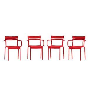 Red Steel Outdoor Dining Chair in Red Set of 4