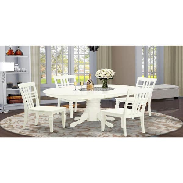 East West Furniture 5-Piece Linen White Finish Solid Wood Top Dining table with 4 Chairs with Lattice Back