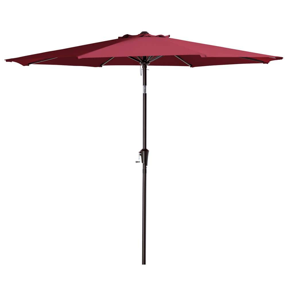 9 ft. Steel Pole Market Umbrella Crank and Tilt Outdoor Patio Umbrella in Red