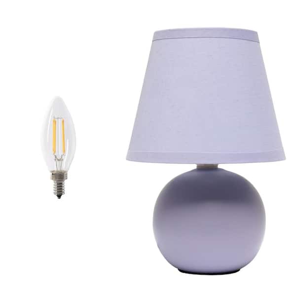 Simple Designs 8.66 in. Compact Ceramic Globe Table Lamp with Stylish Shade, LED Bulb Included, Purple
