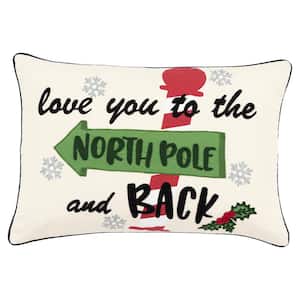 Ivory/Multi Christmas North Pole Poly Filled 20 in. x 14 in. Decorative Throw Pillow
