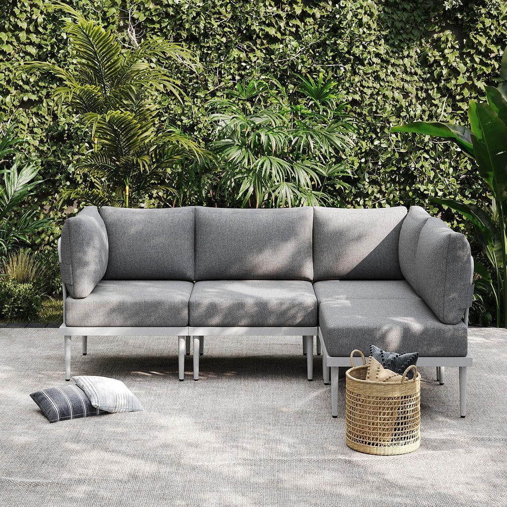 AURA OUTDOOR 4-Piece Metal Outdoor Sectional Sofa Set Patio Furniture ...