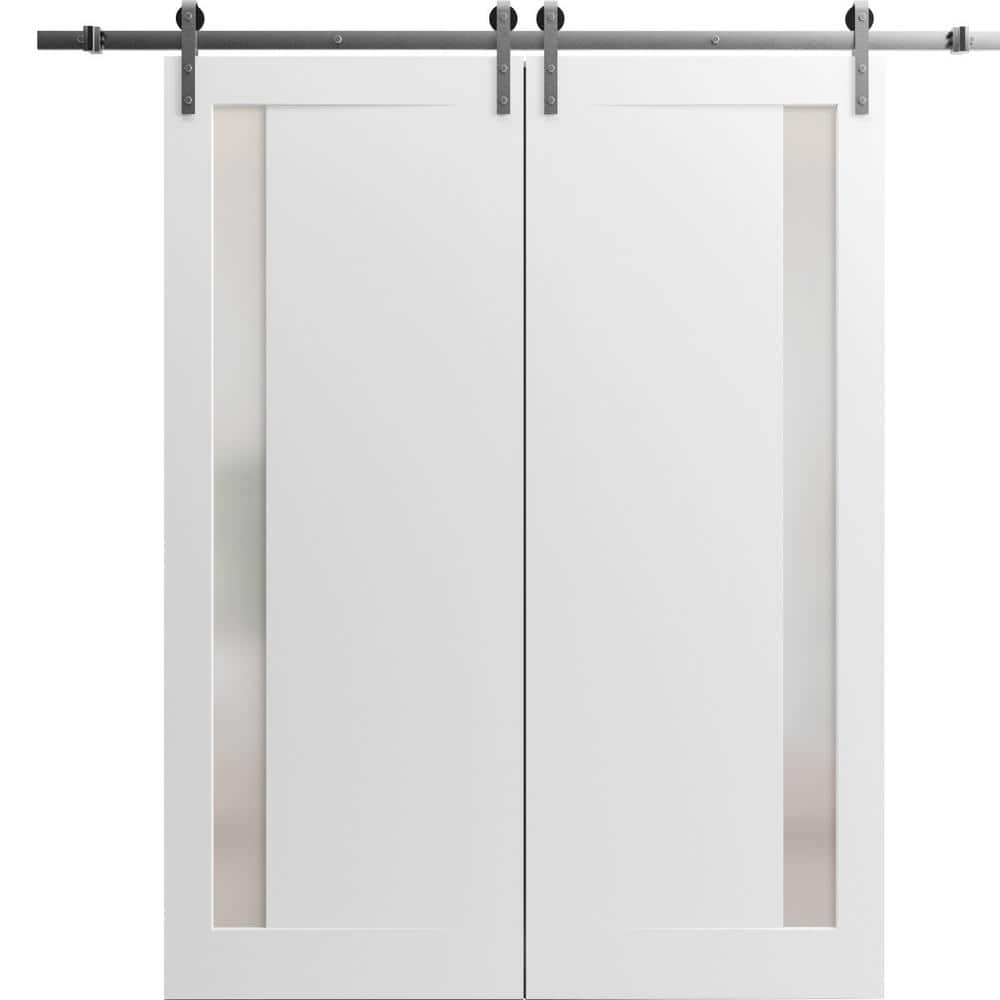 Assemble Required 24 in. x 80 in. 2-Panel Frosted Glass Painted White Solid Wood Sliding Barn Door with Hardware Kit price history on PriceWatchPro