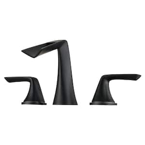 2 Handle 3 Hole Widespread Waterfall Bath Sink Lavatory Bathroom Faucet with Supply Lines Hose in Matte Black