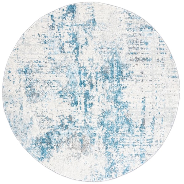 Tulum 7 ft. x 7 ft. Round Ivory/Blue Distressed Rustic Area Rug