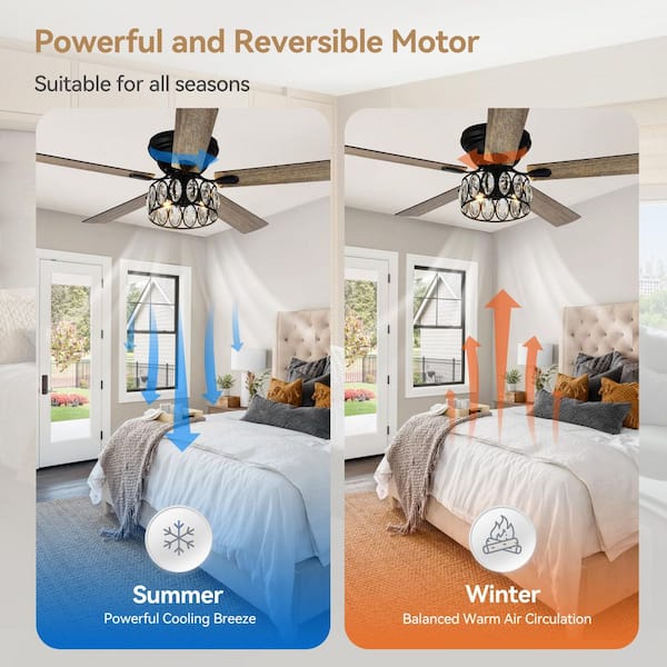 Breezary Jemore 52 in. Indoor Flush Mounted Black Crystal Ceiling