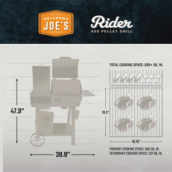 OKLAHOMA JOE'S 20202114-2S Rider 600 G2 Pellet Grill in Black with 617 sq. in. Cooking Space - 3